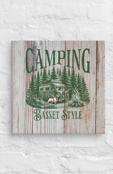 Camping Basset Style Canvas Wall Art - 12" x 12"