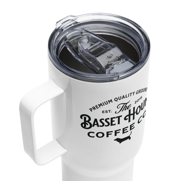 Basset Hound Coffee Co. Travel mug with a handle
