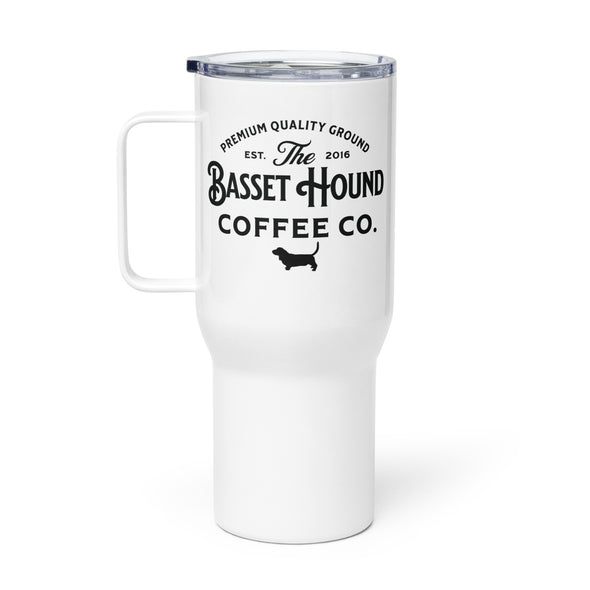 Basset Hound Coffee Co. Travel mug with a handle